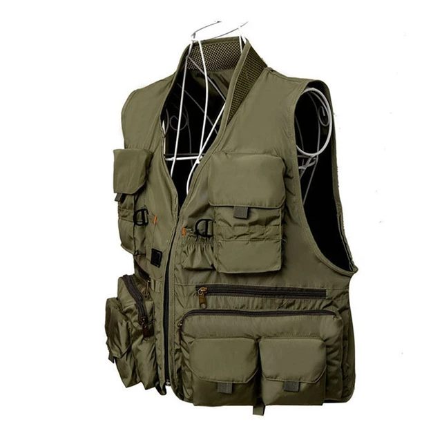 Men's Multifunction Pockets Travels Sports Fishing Vest Outdoor Vest L  Khaki Khaki XXL 