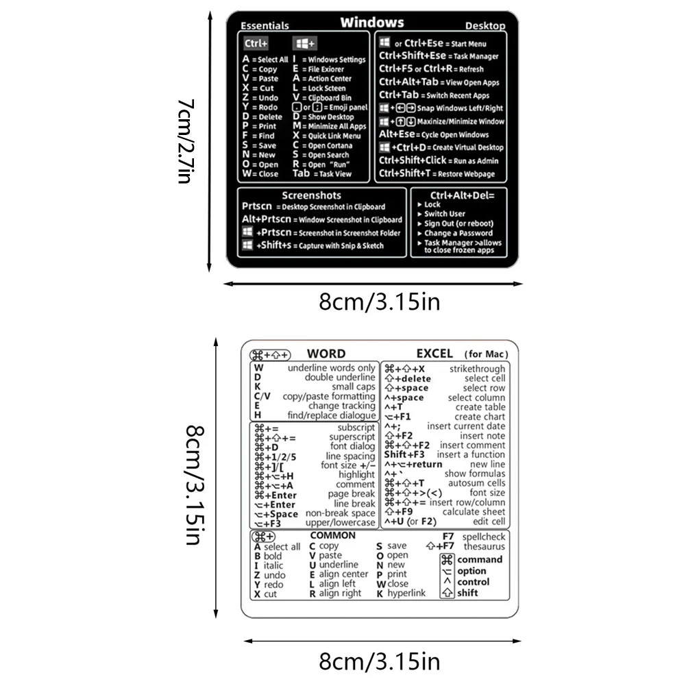 Apple Mac OS 시스템용 단축키 메모 스티커 13-16 MacBook Chromebook Windows Palm Rest용 단축키 스티커 메모