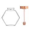 Hexagonal Glass Honey Bottle with Wooden  Pot Stirring Rod Sealing Clear Jam Jar Kitchen Home Storage 220ML/380ML 6