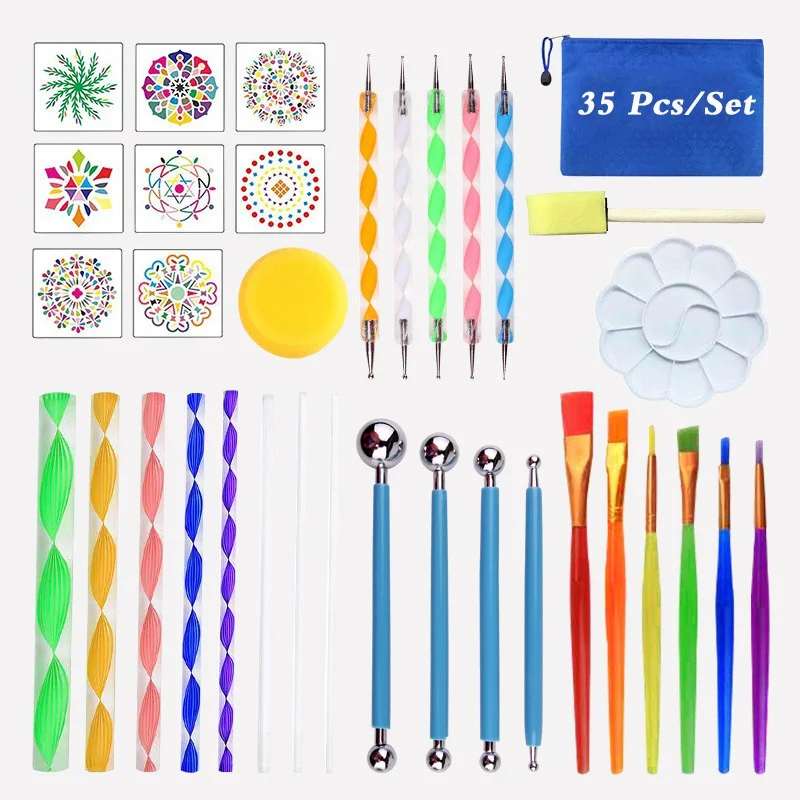 Art drawing tools 16/20/35/42/53PCS DIY mandala dotting painting tools stencil painting board acrylic tools set for stone flower artDecor