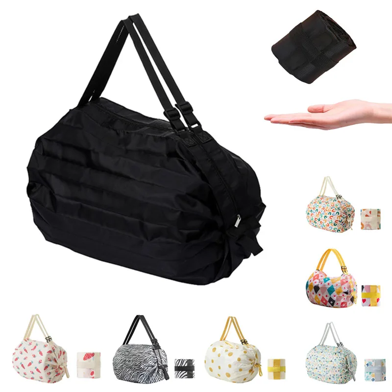 대형 접이식 쇼핑백 재사용 가능한 에코백 식료품 포장 비치 장난감 보관 가방 숄더백 고양이 레몬 프린팅 파우치 토트백