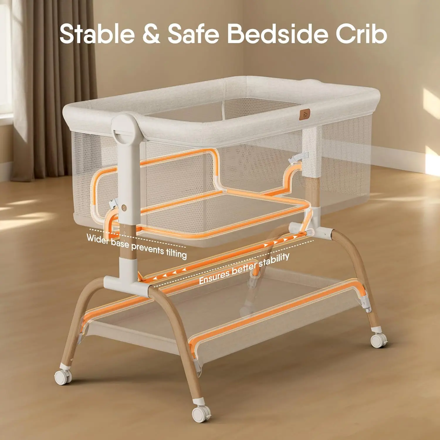 Baby Crib Headboard Shaker with Mattress and Soft Breathable Bed Sheet, Fully Mesh Side, 6 Adjustable Heights, 3 in 1 5