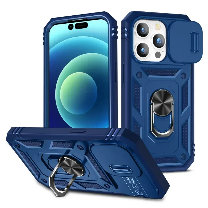 360 Full Body Rugged Protective Case with Slide Camera Protection and Stand Ring Cover