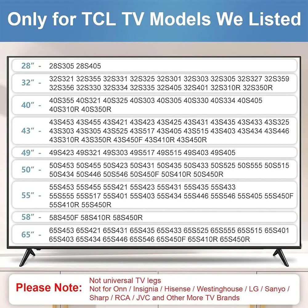 교체용 미끄럼 방지 TV 스탠드, 나사 없이 조립 가능, 강력하고 견고한 지지대, TCL/Roku용 TV 스탠드 다리