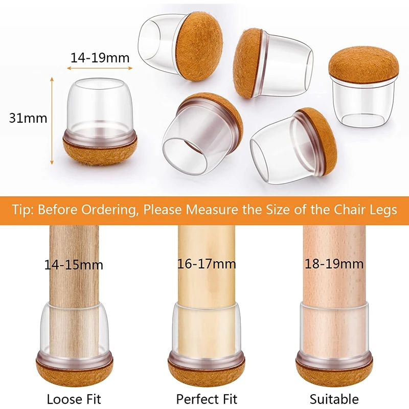 Description Picture 5 of itemProtective Caps For Chair Legs, Pack Of 16, Round Silicone Chair Leg Caps With Felt Pads, Tables And Chairs