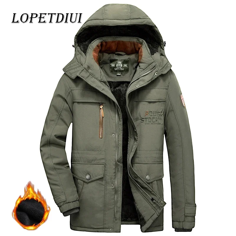 

2024 New Men Winter Outdoor Breathable Keep Warm Plush Thicken Jacket Coats Detachable Hood Solid Color
