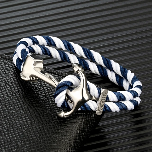 Silver Anchor Bracelet with Blue Elastic Rope by Premices –  BetterThanFlowers
