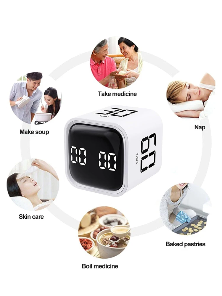 Gravity Sensor Flipping Timer Productivity Cube LED Display 4 Preset Time Dual Modes Countdown Cooking Study Mini Digital Timer