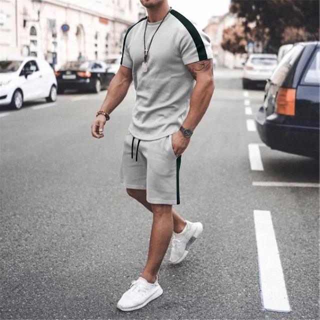 2022 New Summer Men's Suit Casual Beach Shorts Suit Sea View 3D Printing Short Suit Ordinary O-neck T-shirt 2-piece Set Oversize TS1291