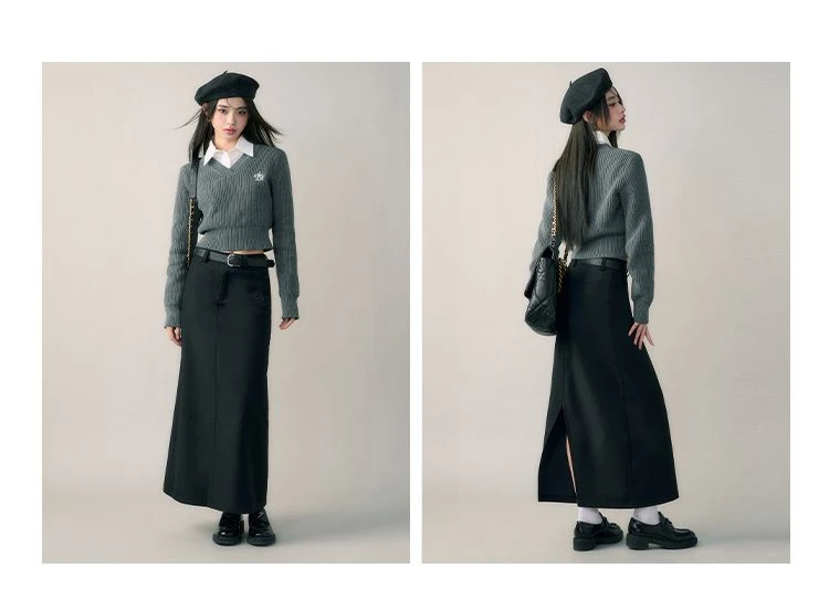 Deeptown Harajuku Basic maglione corto nero donna vintage stile coreano slim grigio manica lunga maglione lavorato a maglia moda preppy femminile_voghion.com