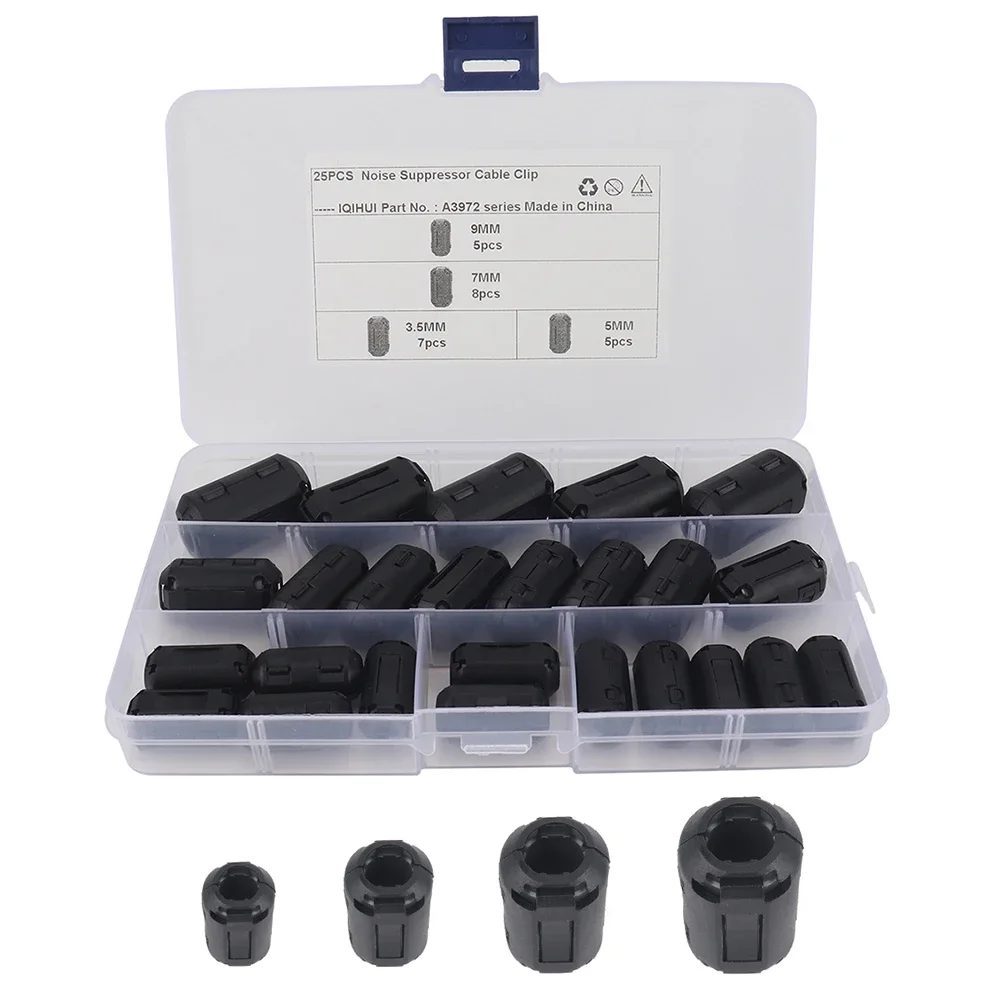 Cable Connector Clamp 3.5mm/5mm/7mm/9mm Ferrite Core Ring Clamp Kit RFI EMI Filter Core Ring RFI EMI Noise Magnetic Filter 25Pcs cable clip,cable clamp,cable filter,cable noise suppressor