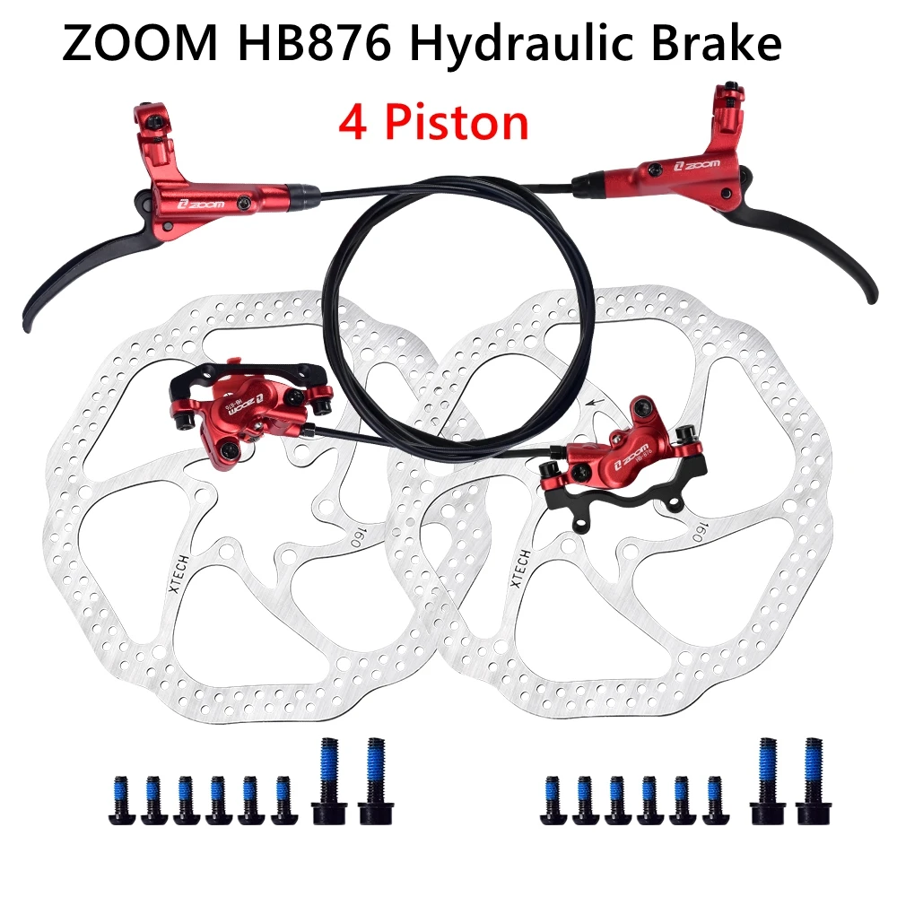 

ZOOM HB876 MTB 4 Piston Hydraulic Disc Brake 800mm/1400mm Mountain Bike Oil Pressure Brake With Resin Brake Pads