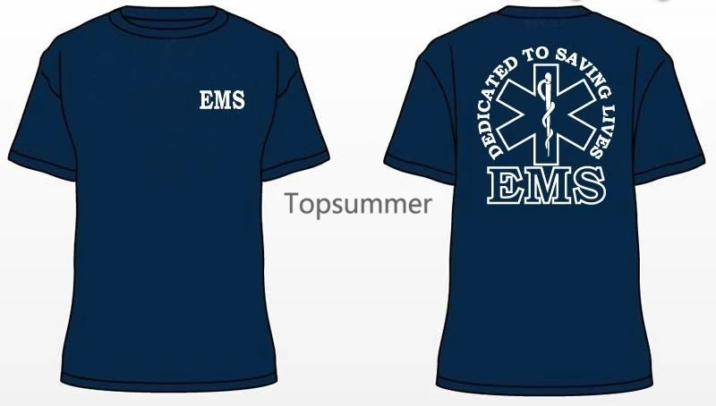 

Summer Short Sleeves Cotton T-Shirt Ems T-Shirt Emergency Medical Services T-Shirt Navy Blue Tee No.104 Tee Shirt