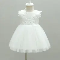 Baby Girls Flower Bowknot Mesh Dress For Infant Christening Baptism Wedding Party Formal Birthday Gown Toddler Summer Clothes
