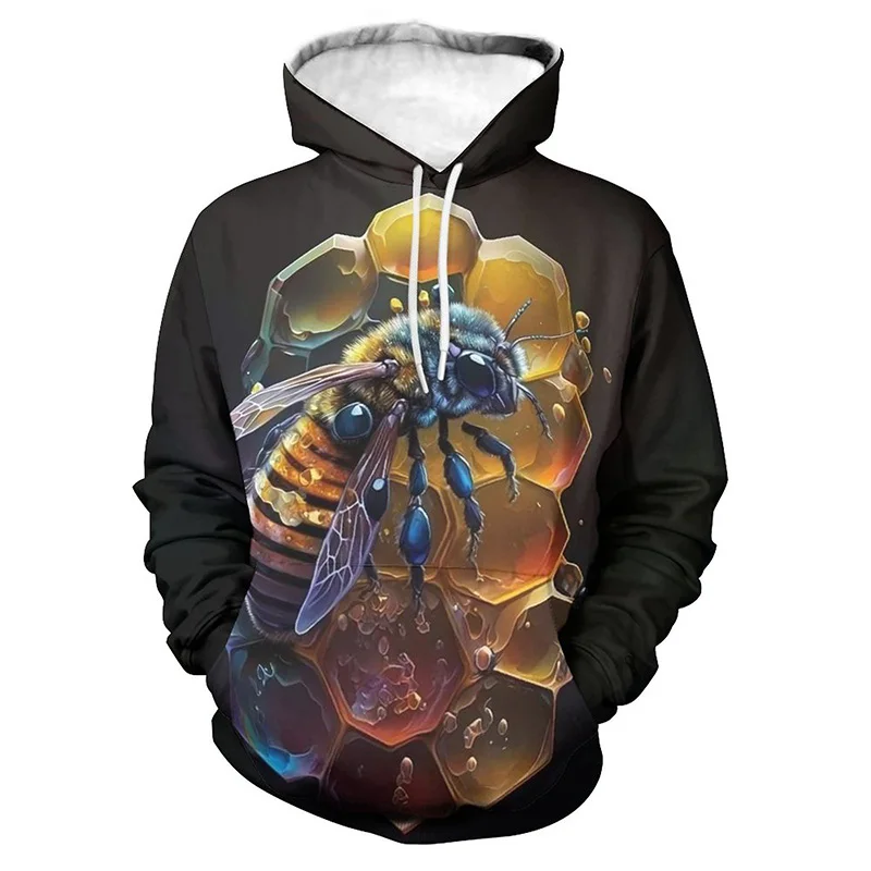 thumbnail image 1 of Sudadera con capucha con estampado de abejas en forma de panal para hombre, remeras con estampado de abejas en 3D, novedad en sudaderas con capucha, ropa de mujer, moda Harajuku y2k, 1 of 5