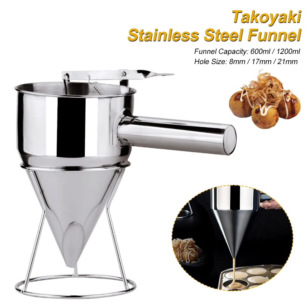 

Stainless Steel Pancake Batter Dispenser Octopus Ball Funnel with Handle Silicone Stopper Plug Detachable Handle Waffle Maker