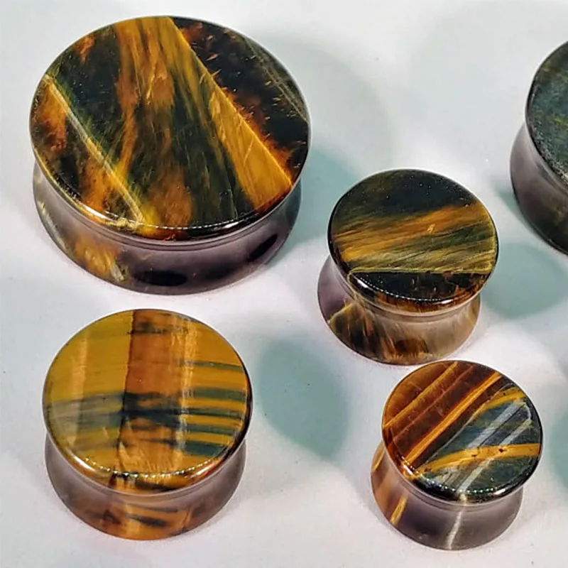 Piercing Jewelry Body Piercing Earrings Ear Piercing Jewelry Body Piercing Jewelry Body Jewelry 2pcs Yellow Tiger Eye Organic Flesh Stone Plugs and Tunnels Earring Ear Stretcher Expander Ear Gauges Piercing Women Men 6-25mm
