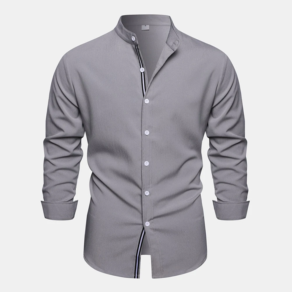 

Men Men Top Shirt Slight Stretch Stand Collar Top 1 Pc Blouse Button Casual Classic Durable Comfortable Fashon