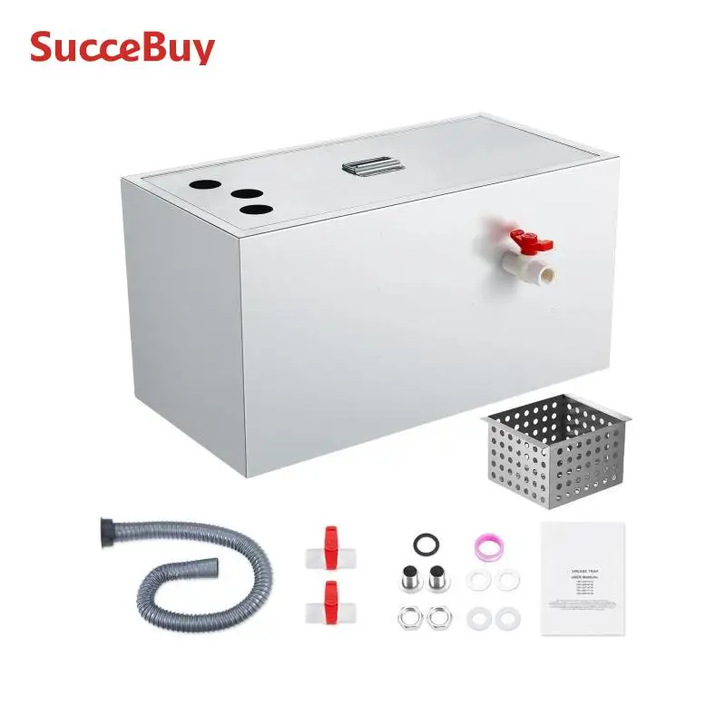 SucceBuy Commercial Grease Trap Grease Interceptor Top Inlet Interceptor Under Sink Stainless Steel Trap Water Oil-wat