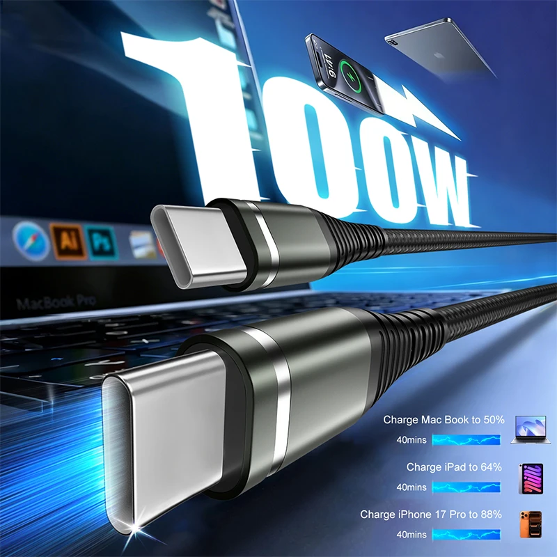 รูปสินค้า สายชาร์จเร็ว 100W สายถักไนลอน ชาร์จได้ทุกอุปกรณ์