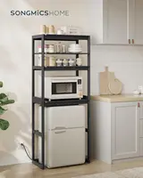 Kitchen Bakers Rack with Power Outlet  4-Tier Coffee Bar Table with Adjustable Shelf  Mini Fridge Shelf  Microwave Stand  15.7 2