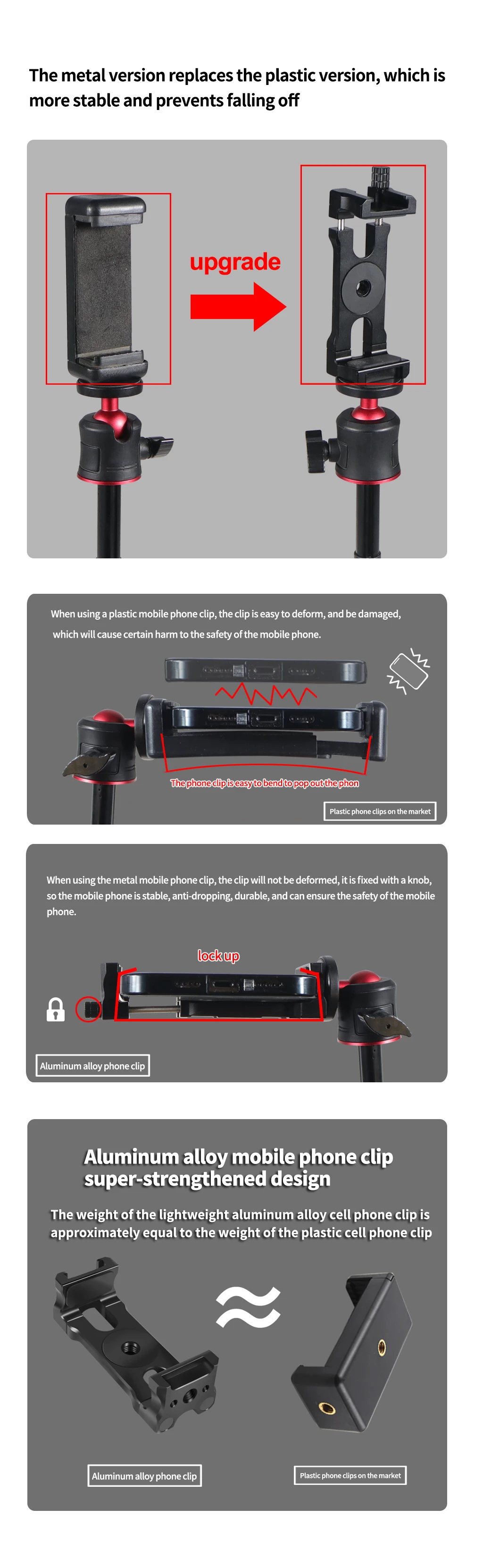 Description Picture 3 of itemU Clip Phone Holder Extendable 62-87mm Width Clamp Cold Shoe Mount 1/4" ARRI for iphone Camera Cage Phone Stand Tripod Bracket