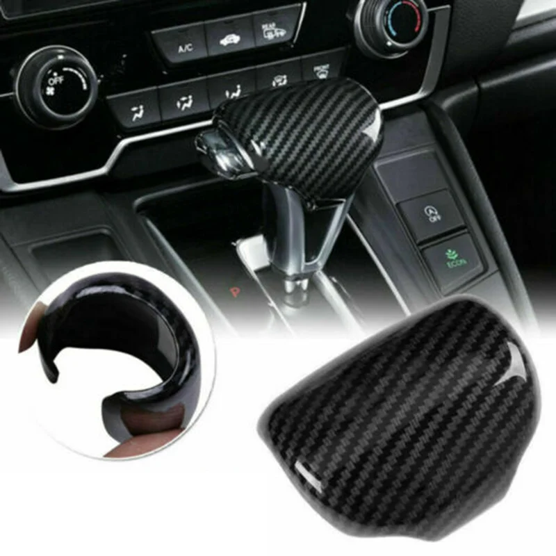 1pcs Black Carbon Fiber Style Gear Shift Knob Cover Trim for Honda CRV -
