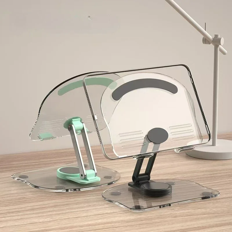 Transparent Acrylic Foldable Tablet Stand - Rotatable, Height-Adjustable, Non-Slip, Multifunctional Desktop Holder