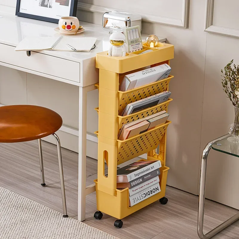 Home Simple Movable Bookshelf with Pulley Study Book Storage Organizer Classroom Multi-Layer Desktop Book Shelf Makeup Storage R