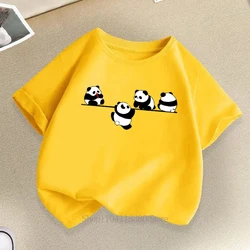 Colorful Cute Panda Graphic Print Kids' Summer T - Shirt - Short Sleeve Crew Neck - 160 (YELLOW)