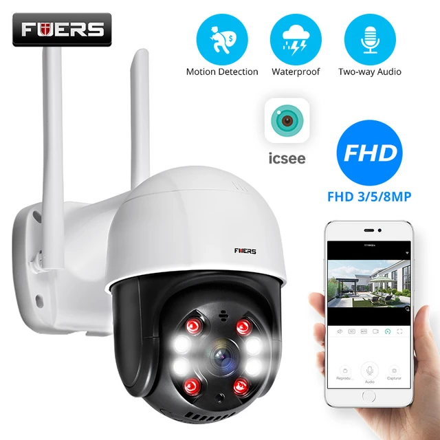 Fuers – Caméra De Surveillance Extérieure Ptz Ip Wifi Hd 5mp/3mp,  Dispositif De Sécurité Sans Fil, Avec Suivi Automatique, Zoom X4 Et Ia,  Étanche, Icsee - Caméras De Surveillance - AliExpress