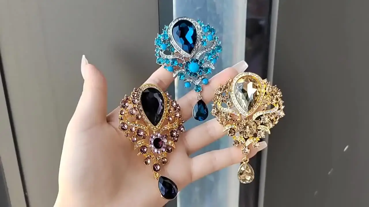 Teardrop Rhinestone Brooch Pin For Women - Blue CZ Crystal, Lapel Dress Accessory