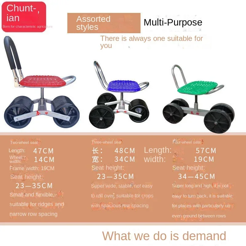 Garden Utility Cart with Tool and Umbrella Stand Iron Moving Work Chair Wheeling Planting Stool Essential Garden Supplies