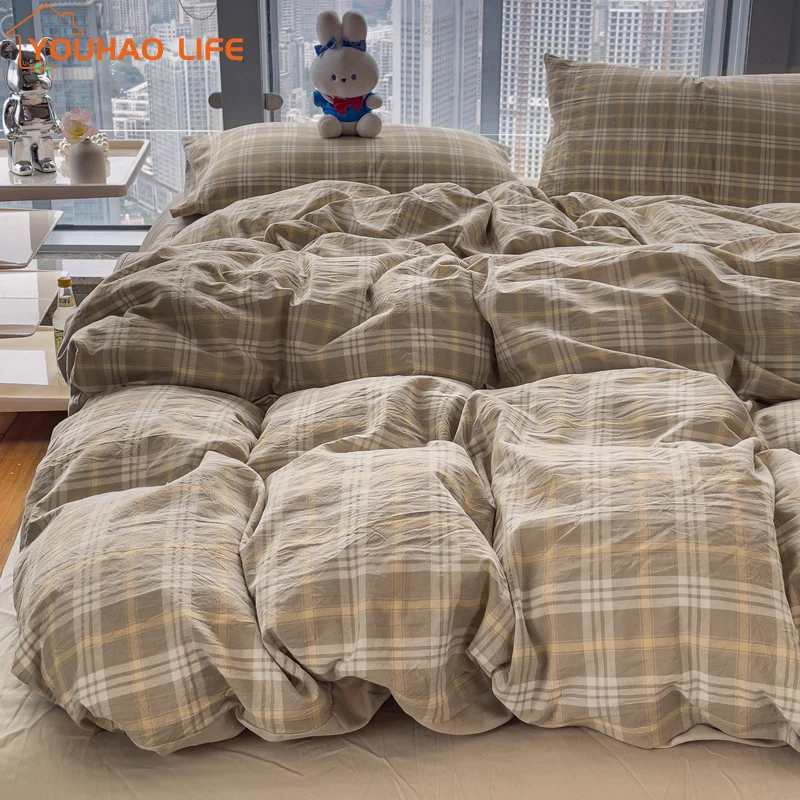 

Bedding Duvet Cover Set, 100% Washed Cotton,Flat Sheet ,Pillow Case, Breathable, Durable, Soft, Comfy