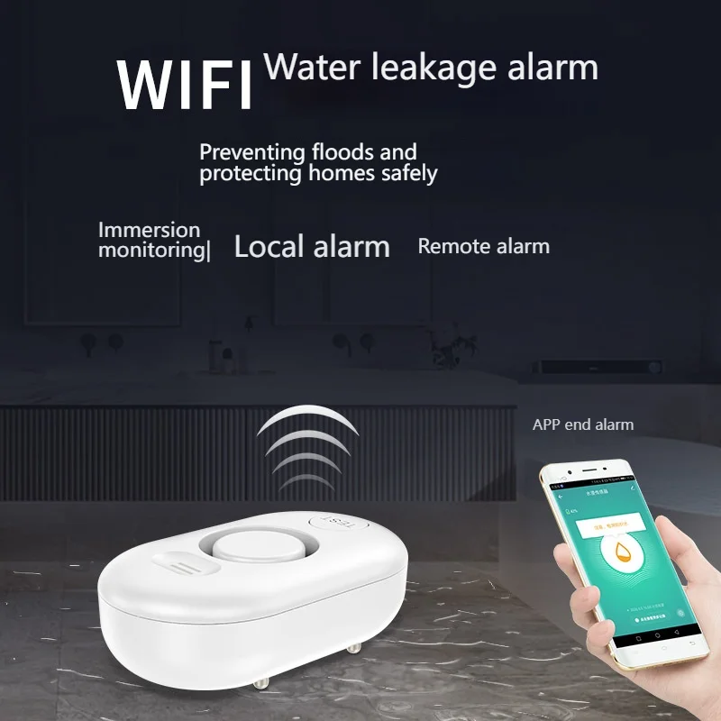 Waterproof immersion alarm, home remote smart home WiFi leak sensing detector, water level alarm