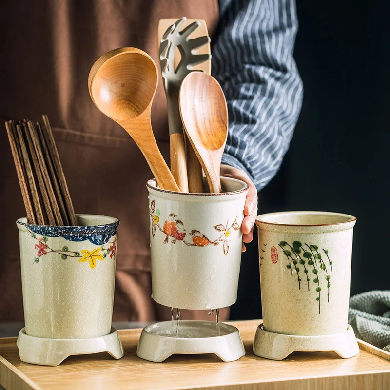 Japanese-Style Ceramic Chopsticks Holder Draining Household Creative Kitchen Chopsticks Cage Storage Rack Restaurant Desktop 2