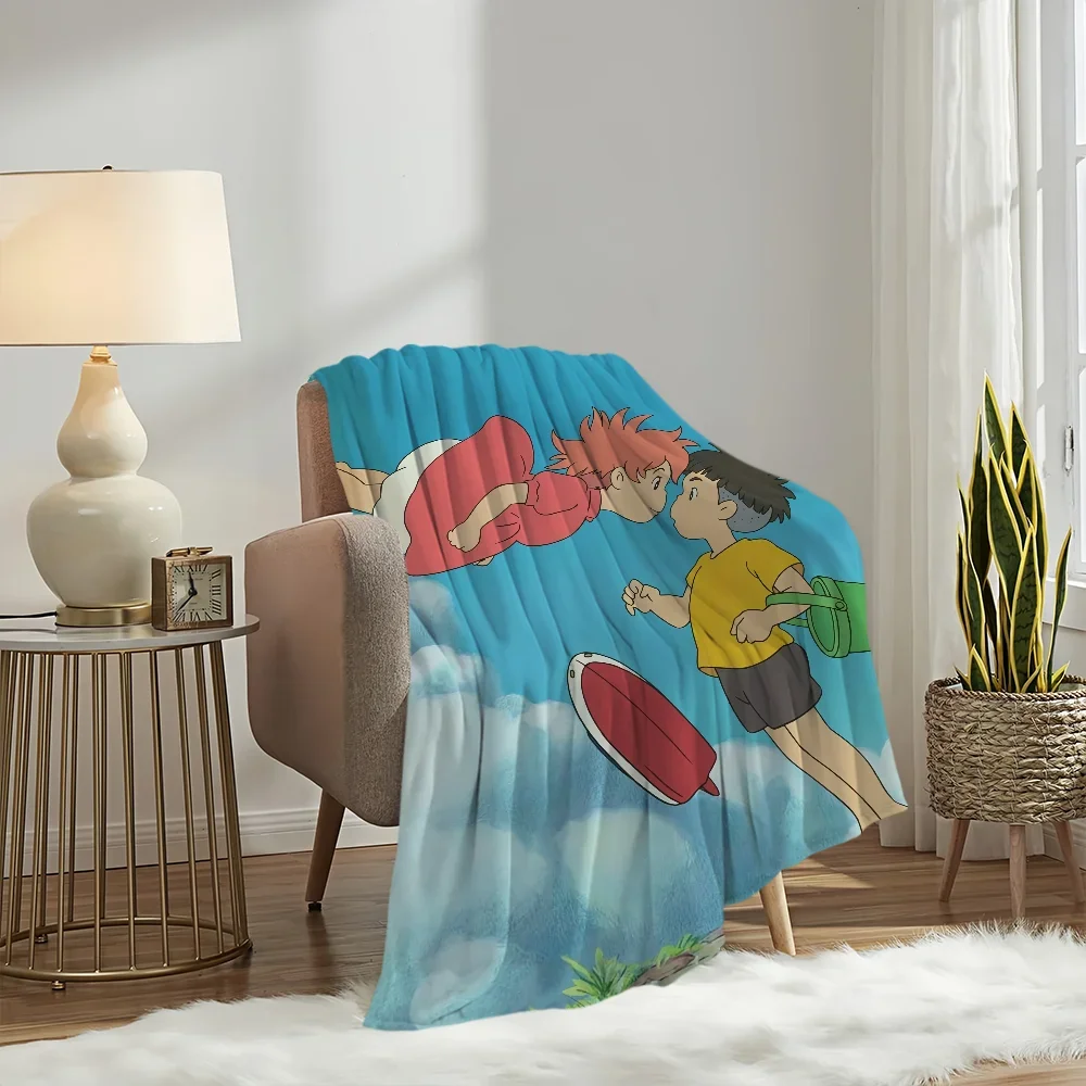 Blanket Plush Nap P-Ponyo Sofa Anime rug for Living Room Warm Cute Office Bedroom Film kawaii Birthday Home Travel Kid Gifts 3