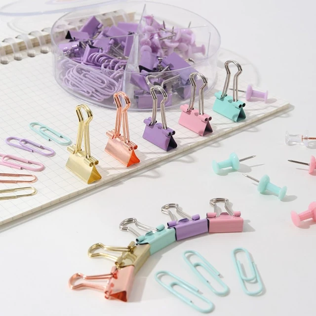 72 pcs Binder Clips Paper Clips Push Pin Thumbtack Set Metal Binder Clips  Paper Clip Photo Stationary Office Supplies - AliExpress