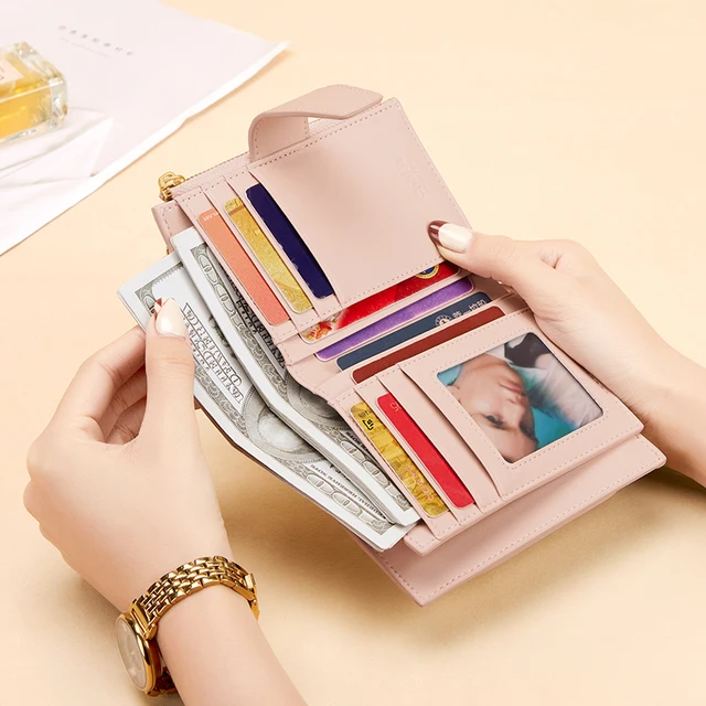 Cnoles Women’s Wallet Split Genuine Leather Designer Wallet Pink Purse 3