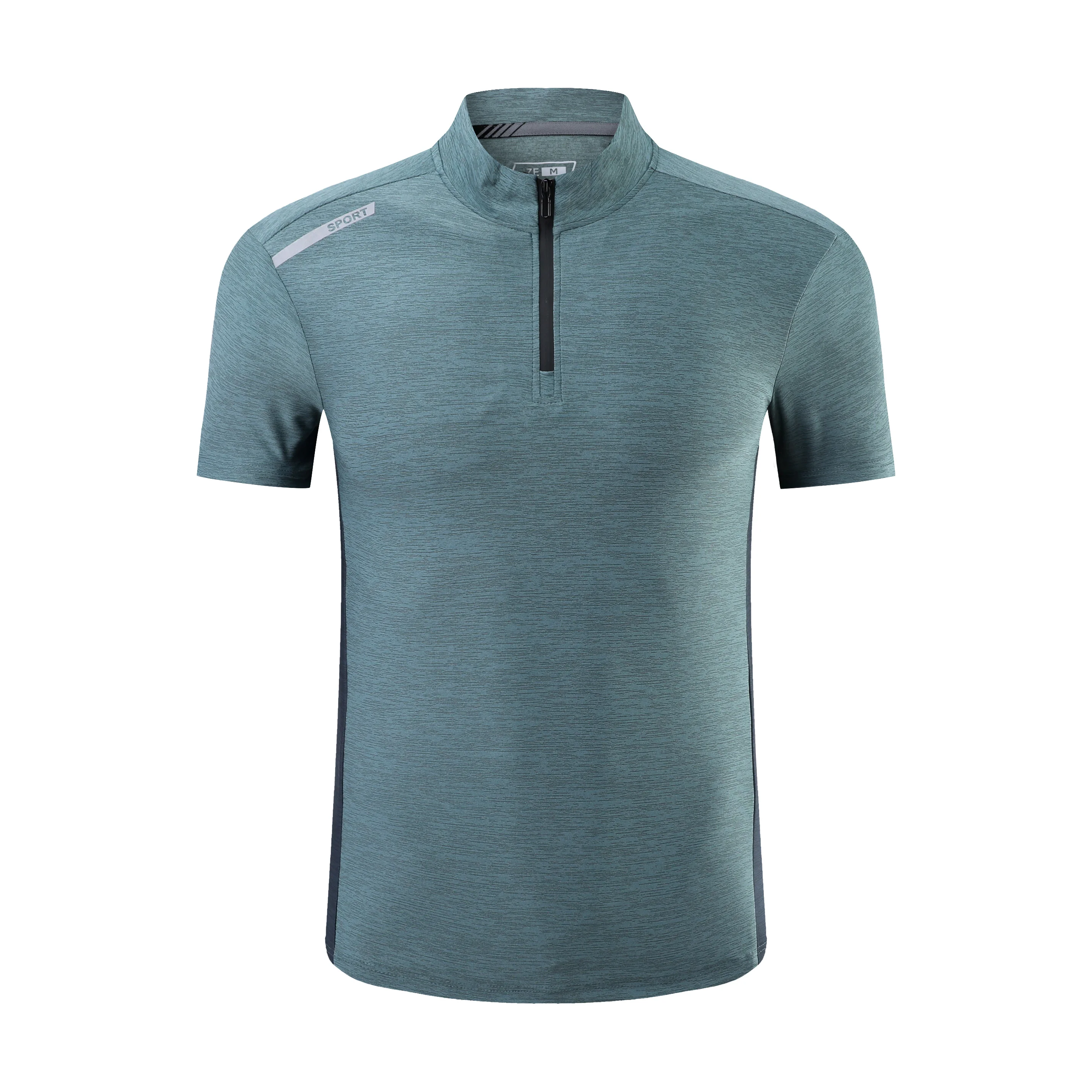 Summer Breathable Short Sleeve Zipper collar Men Running Fitness Tshirt elastic Quick Dry Sports Bodybuilding Training Shirts 4