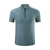 Summer Breathable Short Sleeve Zipper collar Men Running Fitness Tshirt elastic Quick Dry Sports Bodybuilding Training Shirts 4