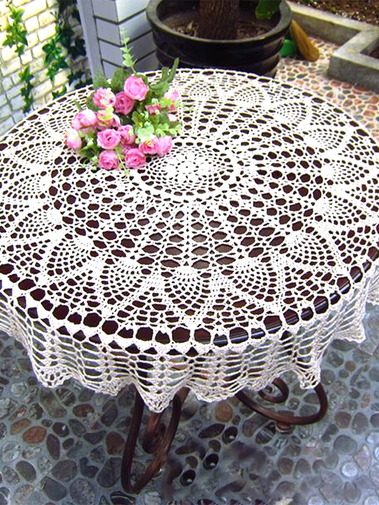 

Crochet Round Tablecloth | Hollow Drape Table Cover | Home Patio Deck Coffee Table Kitchen Dining Ro