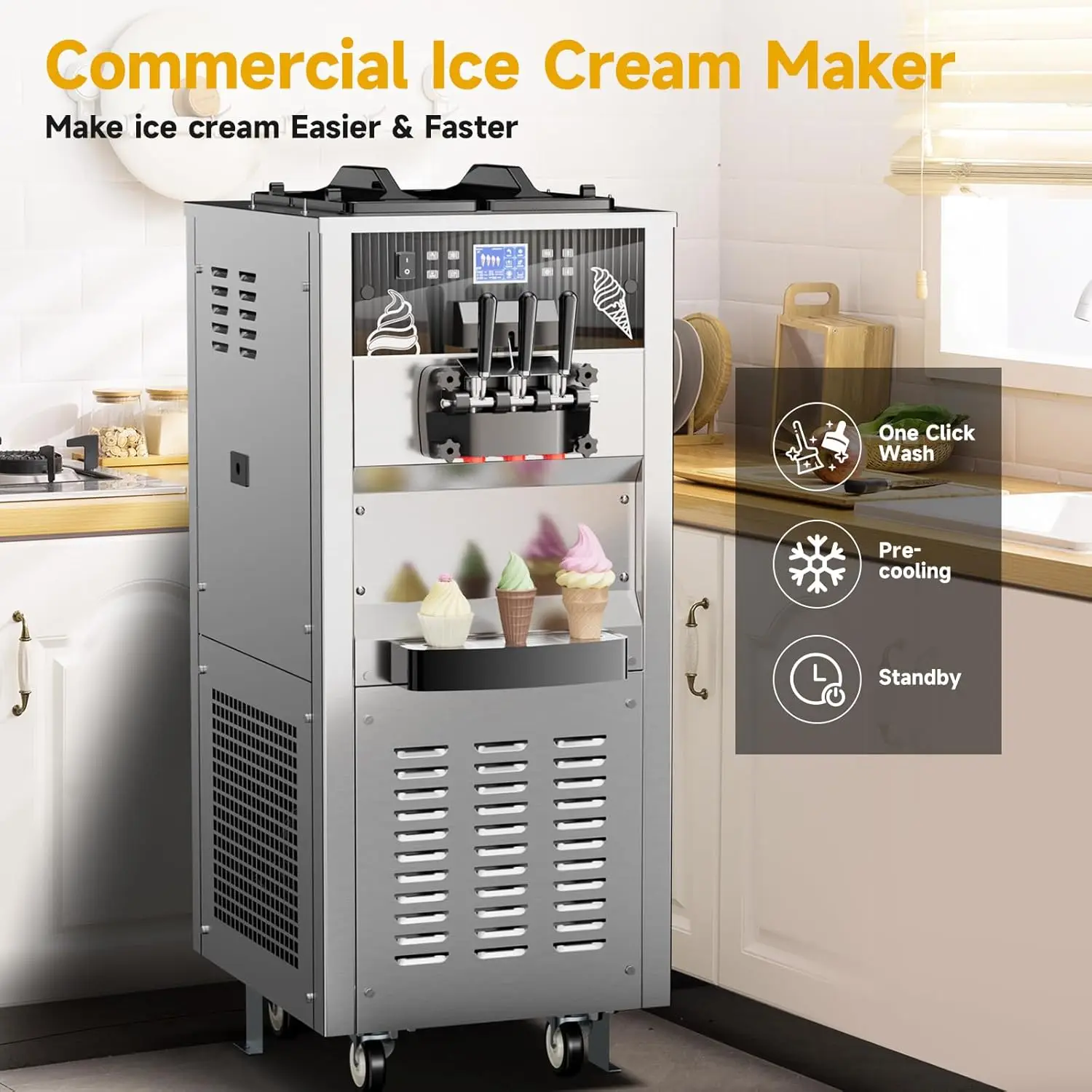 Commercial Ice Cream Maker 30-40L/H Yield 1800W-3600W Countertop Soft Serve Machine Frozen Yogurt Maker for Restaurant Snack Bar 2
