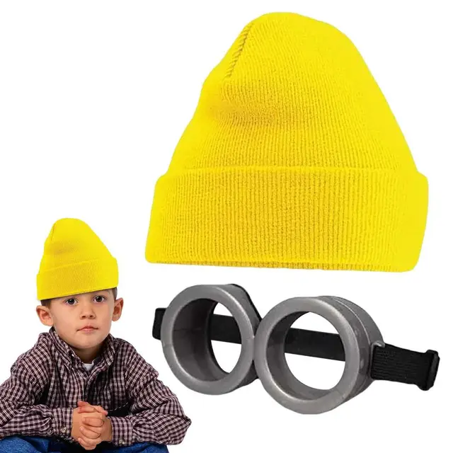 Accesorios decorativos divertidos, disfraz de ladrón mágico, conjunto de  gafas y sombrero de pequeño hombre amarillo, Minion de cristal Circular 3D  - AliExpress