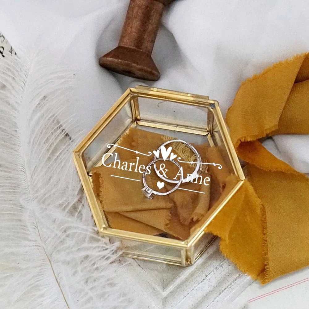 Custom Hexagonal Glass Ring Box Geometrical Clear Jewelry Storage Box Eternal Flower Ring Holder Personalized Wedding Decoration