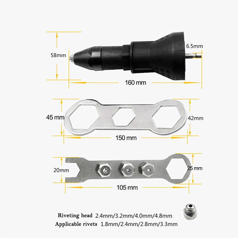Electric Rivet Nut Gun Electric Rivet Nut Gun Pull Drill Riveter Conversion Adapter For Cordless Riveter Nozzle Nut Tool Manual Nail Gun Riveting Tools