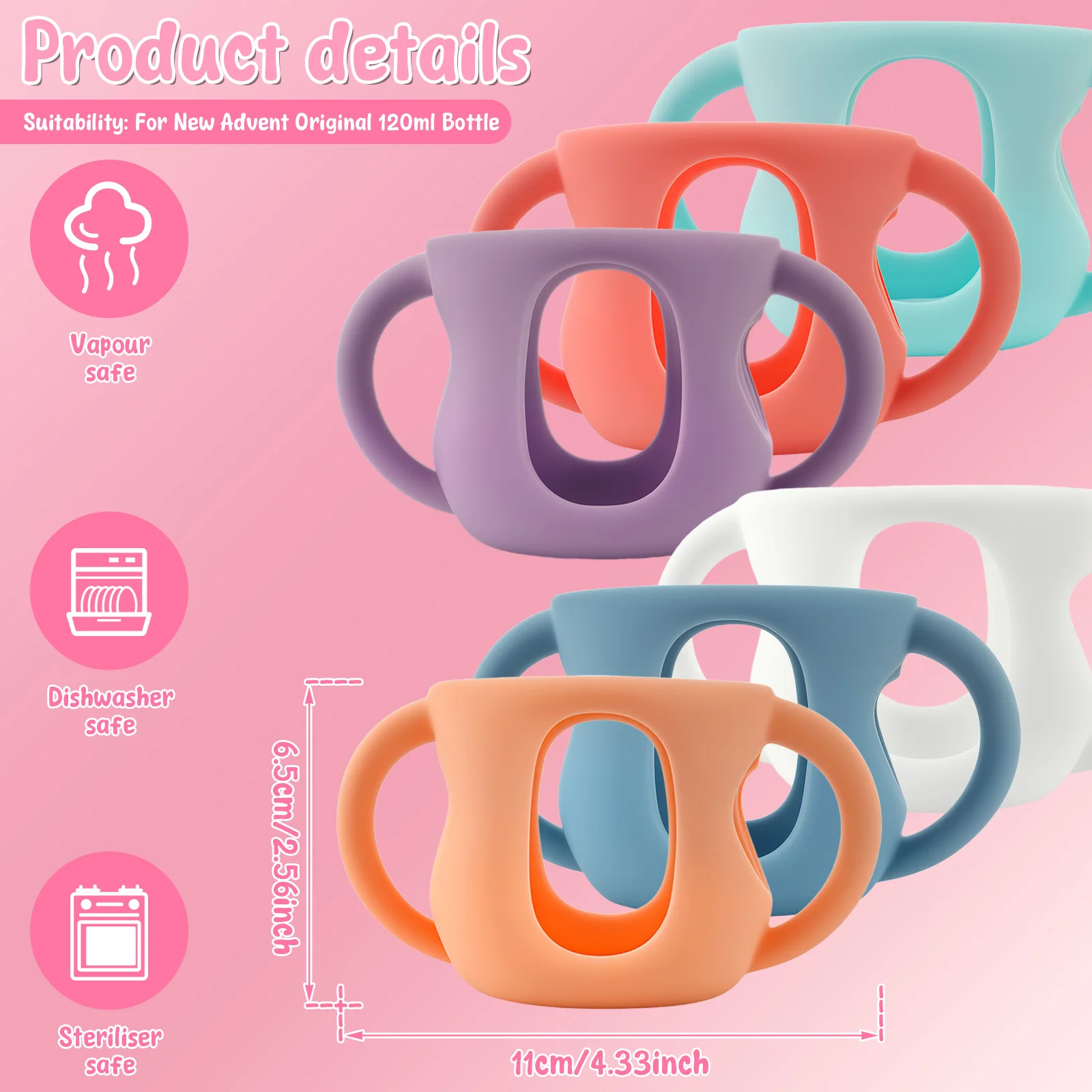 6Pcs Silicone Sleeves Silicone Baby Bottle Cover with Handle Anti Slip Heat Resistant Glass Bottle Sleeve 120/240ml Bottle Cover 4
