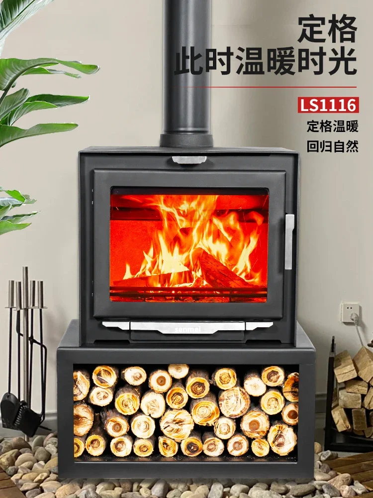 

Steel plate real fire fireplace burning wood and firewood heating stove burning fire homestay villa rural decorative fireplace