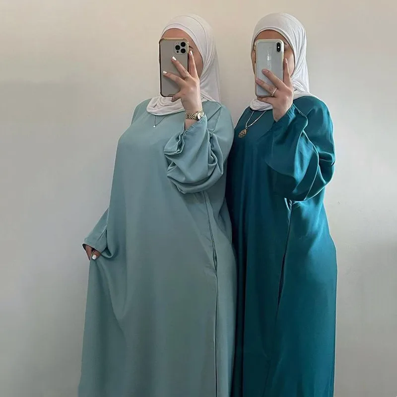 

Summer Abayas Muslim Dress Full Length Flare Sleeve Soft Shiny Abaya Dubai Turkey Islam Robe Women ramadan eid djellaba suits
