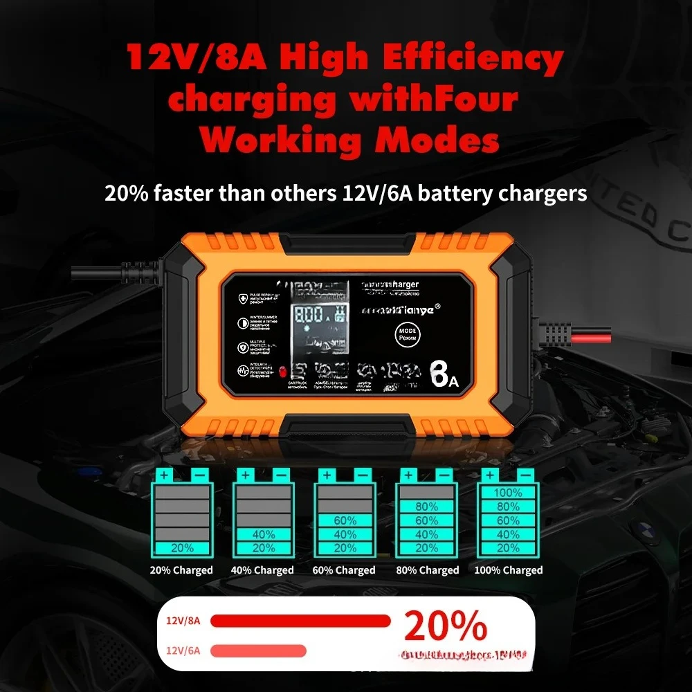 12V8A 충전기, 자동차 배터리 충전기, 오토바이 배터리 충전기, 리튬 인산철 배터리